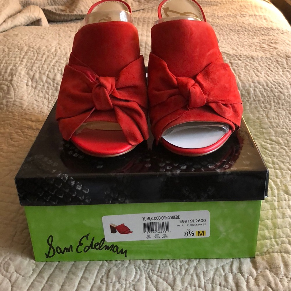 NEW Sam Edelman red suede mules